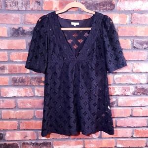 Shoshanna Black Lace V-neck Tunic Swim Cover-up